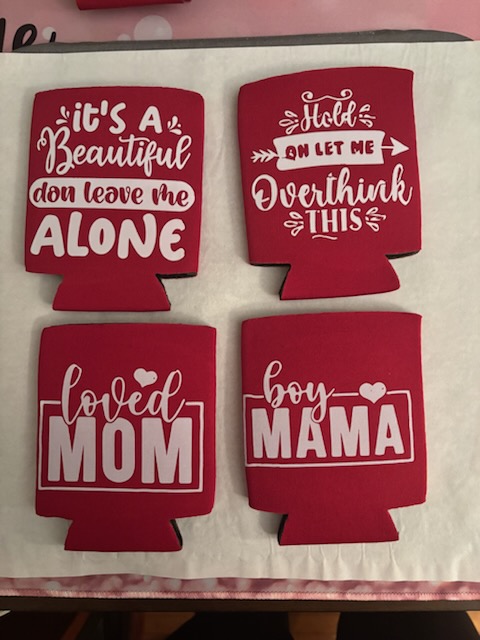 Maroon Can Coolers — handmade by Holley Marie